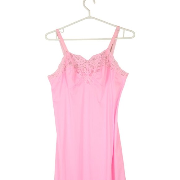 Harvey Woods Slip Bubble Gum Pink Lace Nylon Dress Size 34 Midi Barbiecore SP62 - Picture 4 of 9